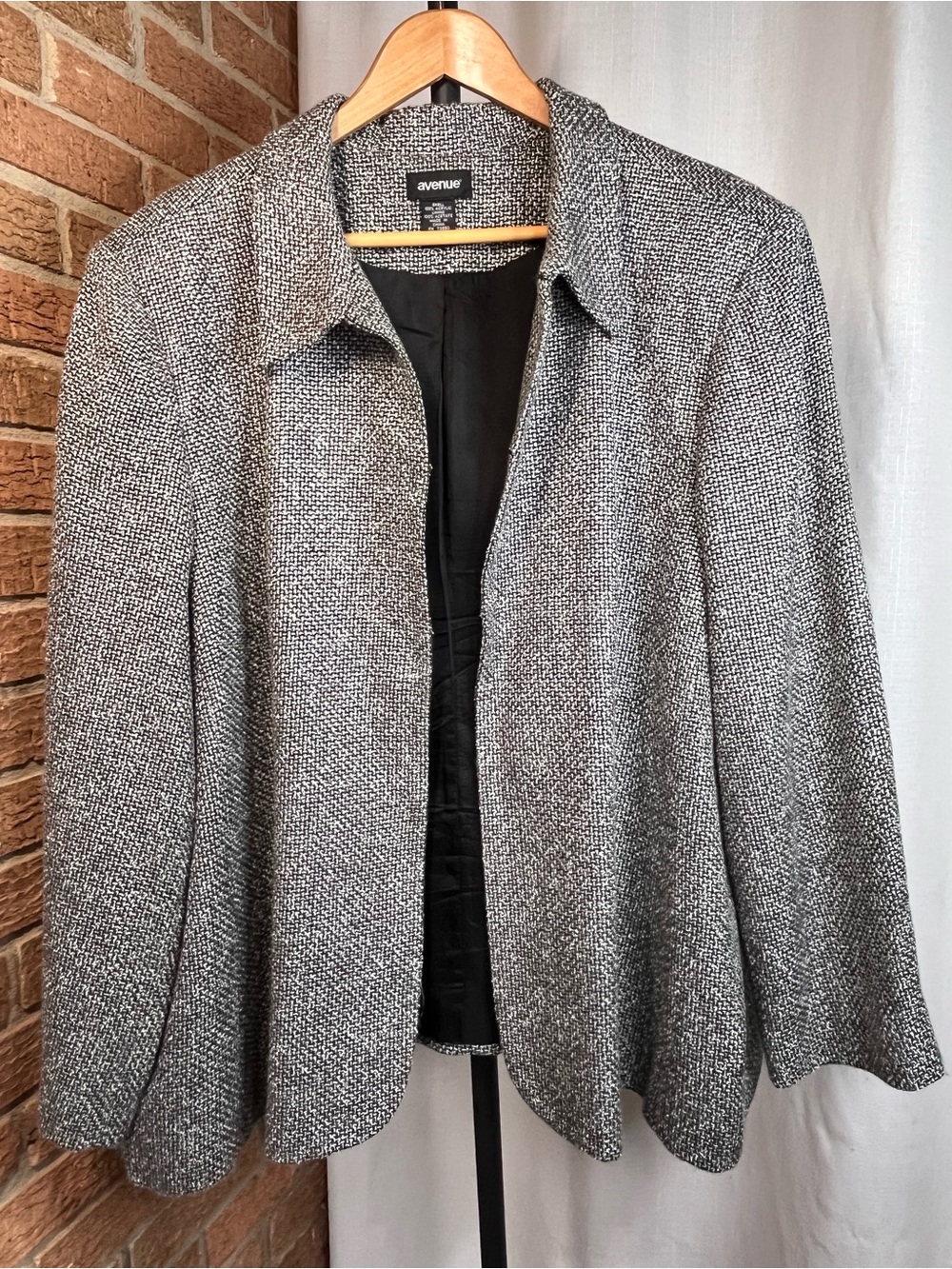 Avenue Black White Tweed Blazer Jacket 30/32 Plus Lined Career Office Classic